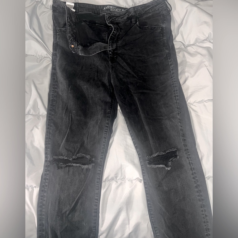 Black Distressed "Super Stretch X" American Eagle Jeans